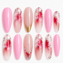 Pink floral rhinestone coffin press-on nails