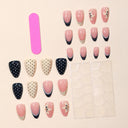Original supplier image of black cream polka dot floral almond nails