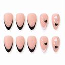 Matte black French heart almond press-on nails — hero