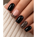 Black nude leopard square press-on nails worn on hand