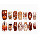 Brown orange autumn square press-on nails