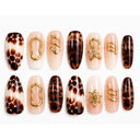 Brown tortoiseshell gold square press-on nails