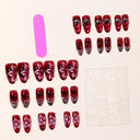 Burgundy cat eye pink floral silver almond press-on nails — supplier
