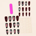 Original supplier image of burgundy skull and rose oval press-on nails