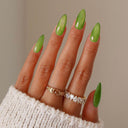 Green shimmer almond press-on nails complete supplier set