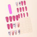 Raspberry pink bunny and floral coffin press-on nails — supplier design reference