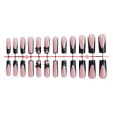 Pink black French and bow long square press-on nails — supplier design reference