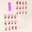 Pink lily coral zebra French almond press-on nails — supplier design reference