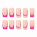 Hot pink French outline and ombre square press-on nails — ten-nail set