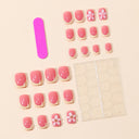 Rose pink gold French floral short square press-on nails — supplier design reference