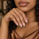 Caramel leopard French long square press-on nails — worn on hand
