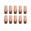 Caramel leopard French long square press-on nails — ten-nail set