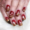 Ruby red gold glitter snowflake square press-on nails — supplier design reference
