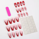 Red V French snowflake and reindeer coffin press-on nails — supplier design reference