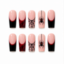 Red and black spider French square press-on nails — ten-nail set