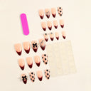 Burgundy French black bow and heart almond press-on nails — supplier design reference