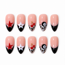Star cherry and eight-ball French almond press-on nails — ten-nail set