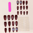 Burgundy cat eye silver flower almond press-on nails — supplier design reference
