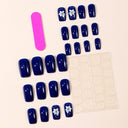 Navy blue and white flower short square press-on nails — supplier design reference