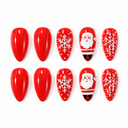Red Santa and white snowflake almond press-on nails — ten-nail set