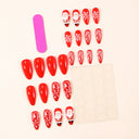 Red Santa and white snowflake almond press-on nails — supplier design reference