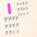 Ivory botanical flowers and puppy short square press-on nails — supplier design reference