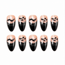 Black bat silver glitter French almond press-on nails — ten-nail set