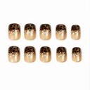 Champagne gold black and white dot short square press-on nails — ten-nail set