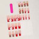 Red floral French cherry leopard and white bow long square nails — supplier