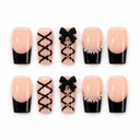 Black French ribbon lacing bow and iridescent crystal square nails — hero