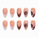Burgundy white floral polka dot French almond nails — hero