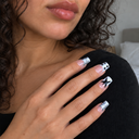 Black white zebra French star and stud long square nails — hand
