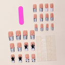 Black white zebra French star and stud long square nails — supplier