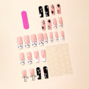 Pink leopard French black star and silver cross long square nails — supplier