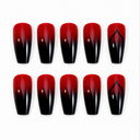 Red to black ombre long coffin press-on nails — hero