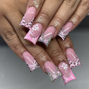 Pink floral animal print crystal duck press-on nails — original supplier design