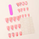 Coral pink white floral crystal French square press-on nails — original supplier design