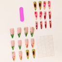Tropical papaya kiwi palm and floral stiletto press-on nails — original supplier design