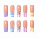 Pastel plaid stripe polka dot star French square press-on nails — ten nail set