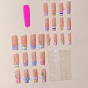 Pastel plaid stripe polka dot star French square press-on nails — original supplier design