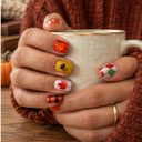 Autumn pumpkin acorn argyle square press-on nails — worn on hands
