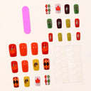 Autumn pumpkin acorn argyle square press-on nails — original supplier design