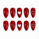 Ruby red silver heart almond press-on nails hero