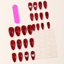 Ruby red silver heart almond press-on nails supplier
