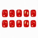 Red gold snowflake and Christmas tree short square press-on nails hero