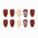 Brown cream polka dot and translucent floral oval nails – hero