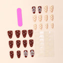 Brown cream polka dot and translucent floral oval nails – supplier