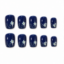 Navy blue delicate floral spray short square nails – hero