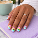 Pastel rainbow cat face short square nails – hand