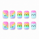 Pastel rainbow cat face short square nails – hero